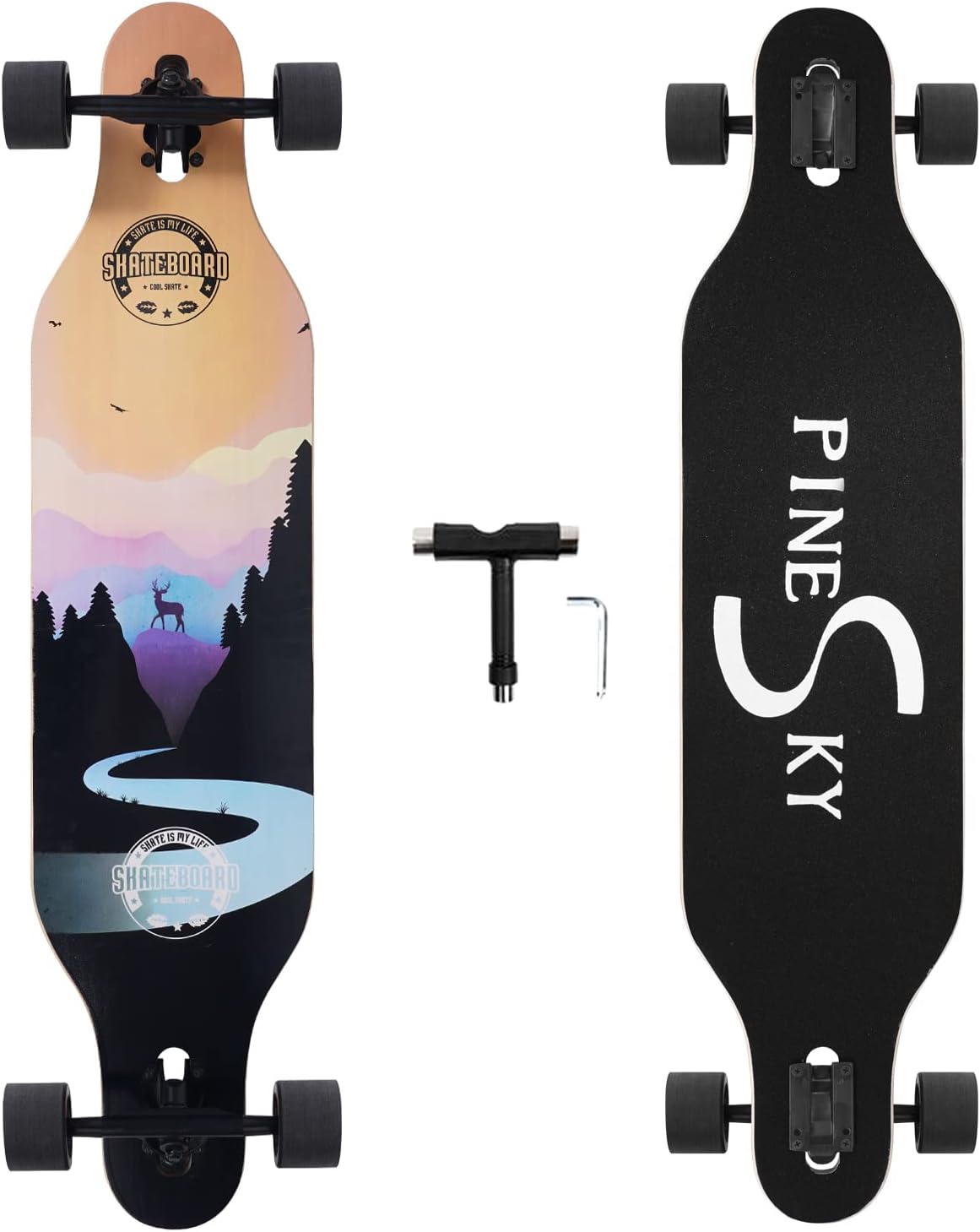 41 Inch Longboard Skateboard 8 Ply Natural Maple Complete Skateboard Cruiser for Cruising, Carving, Free-Style and Downhill with T-Tool