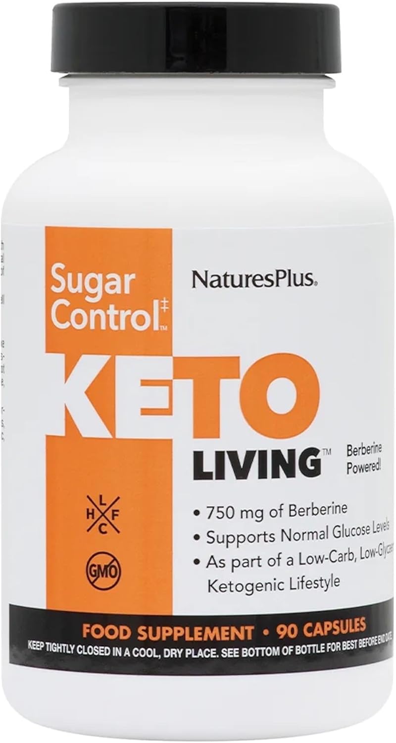 NaturesPlus Keto Living Sugar Control -Berberine Supplement, Chromium Picolinate, Cinnamon, Herbs - Blood Sugar Control, Metabolism Booster - Gluten Free, Vegan - 90 Capsules