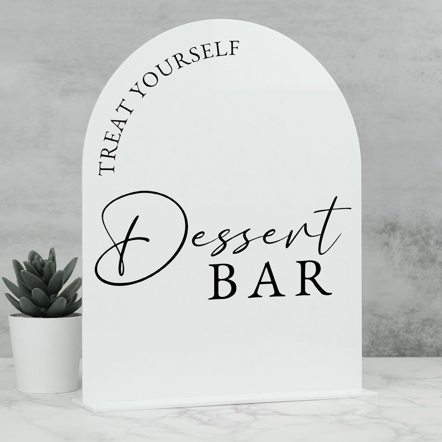 Acrylic Dessert Bar Sign- 8x10 White Arch Acrylic Table Top Sign and Base,1/8" Thick | Dessert Sign for Wedding & Party (White, 8x10 Inch)
