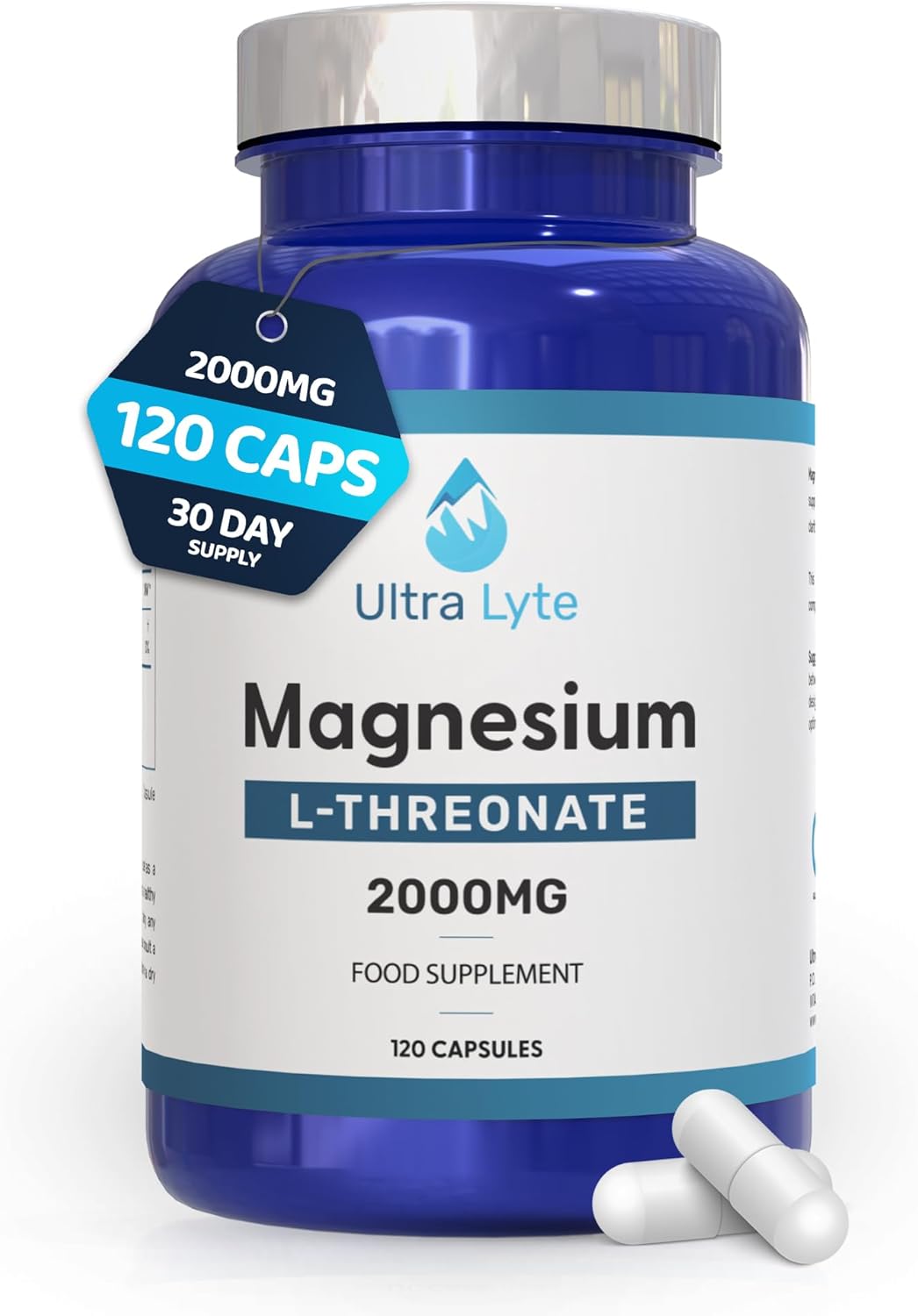Ultra Lyte Magnesium L-Threonate – 2000mg Magnesium Supplement for Cognitive Support – 120 Capsules for Sleep Support & Relaxation - Vegan Friendly