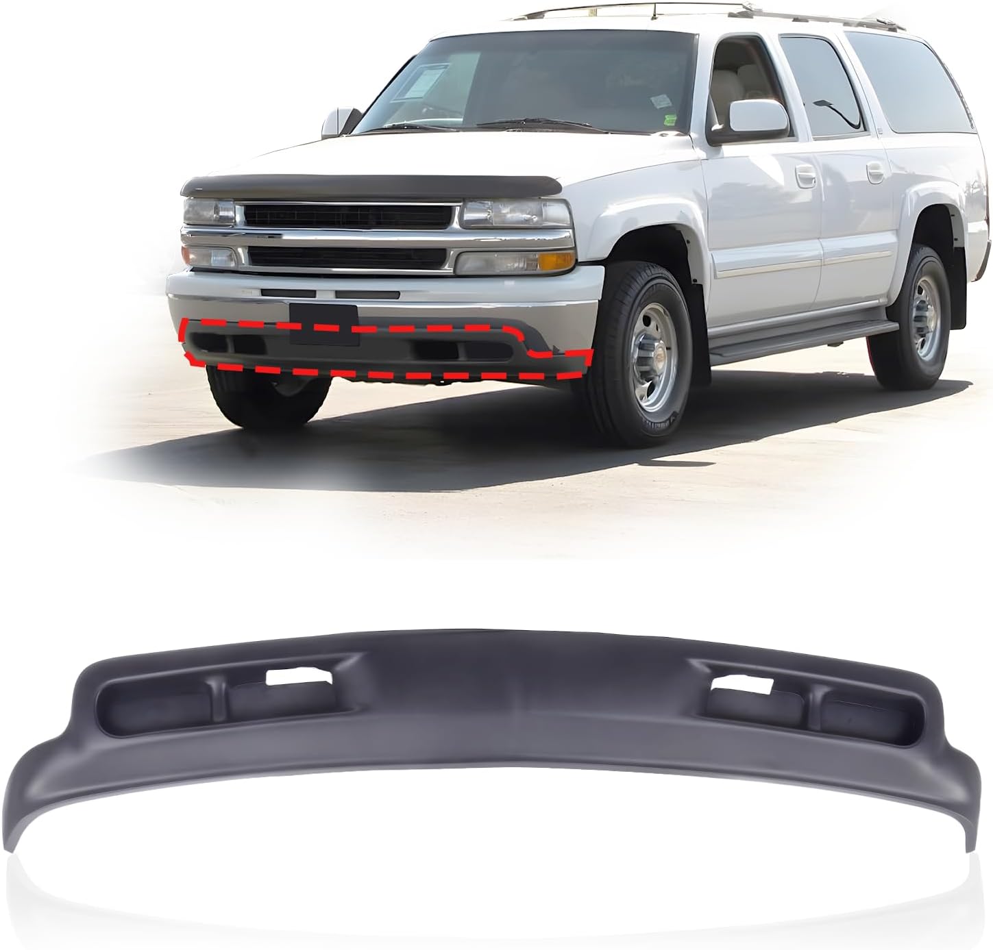Front Bumper Lower Valance Air Dam Deflector w/o Holes Compatible with Chevrolet 1999-2002 Silverado 1500 2500 3500 & 2000-2006 Suburban/Tahoe
