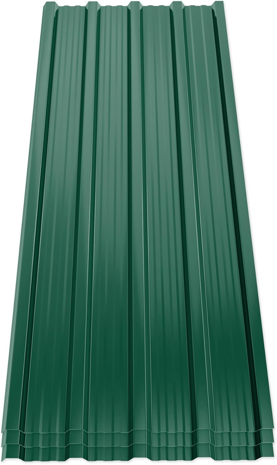 Mondeer 14PCS Roofing Sheets, Metal Corrugated Garage Carport Shed, Trapezoidal Grooved Roof Waterproof Tiles, Galvanised Steel, for Garages, Greenhouses, Kennels, 7m², 110 * 46cm, Green