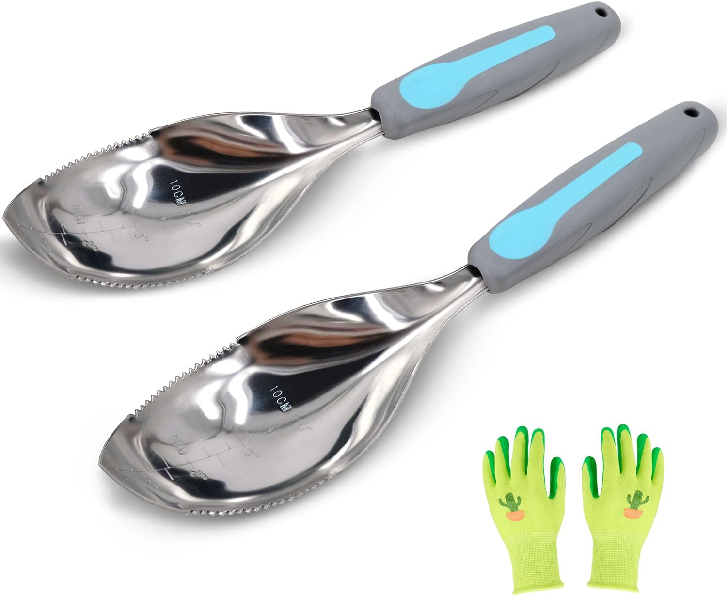 Jardineer Multi-Use Soil Scoops, Stainless Steel Garden Trowel, All-in-One Cultivator, Weeder, Transplanter (Blue)