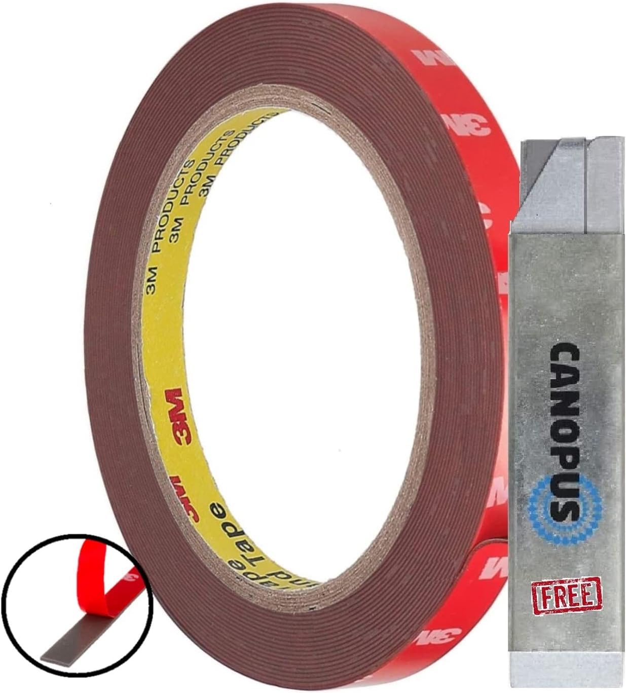 CANOPUS 3M Double Sided Tape 10mm x 3m, Heavy Duty, Waterproof Ideal for Automotive, Trim, Spoiler, LED Strips, Indoor & Outdoor Use Ultra-Strong Adhesion