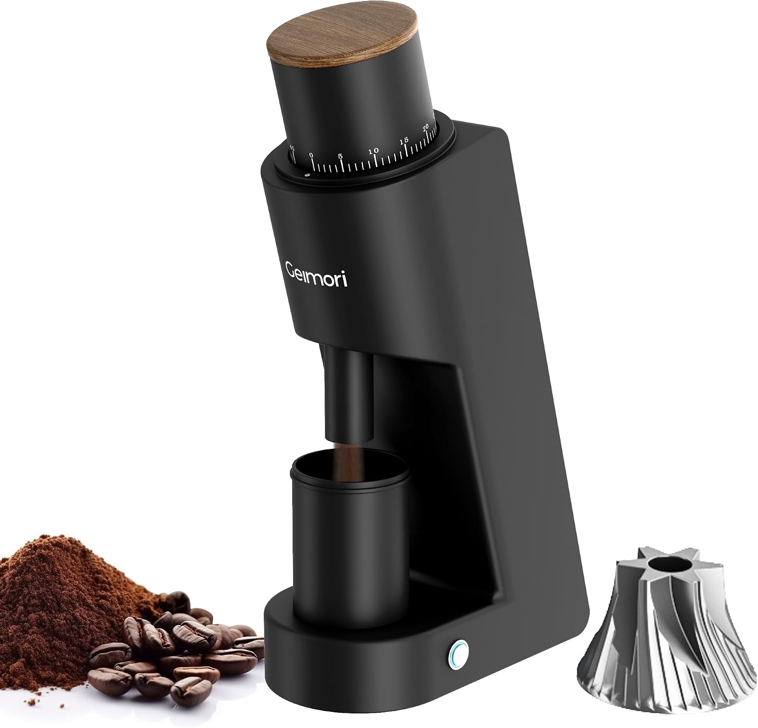 Single Dose Coffee Grinder,Geimori GU38 Coffee Grinder with 38mm 6-Core Stainless Steel Conical Burr, 0.02mm Stepless Adjustment, Low Retention Espresso Grinder with Magnetic Dosing Cup,Black