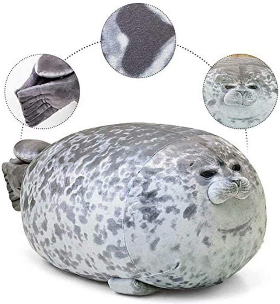 Baboies Plush Seal Pillow, Chubby Blob Seal Plush Toy, Soft Cotton Stuffed Animal Pillow (Grey, Small)