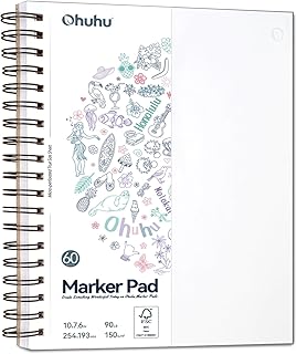 Ohuhu Double Sided Marker Pads Art Sketchbook Bleedproof - 7"x10" Large Paper Size - 90LB/150GSM Smooth Drawing Paper - 60 Sheets/120 Pages, Spiral Bound Sketching Book for Alcohol Markers Christmas