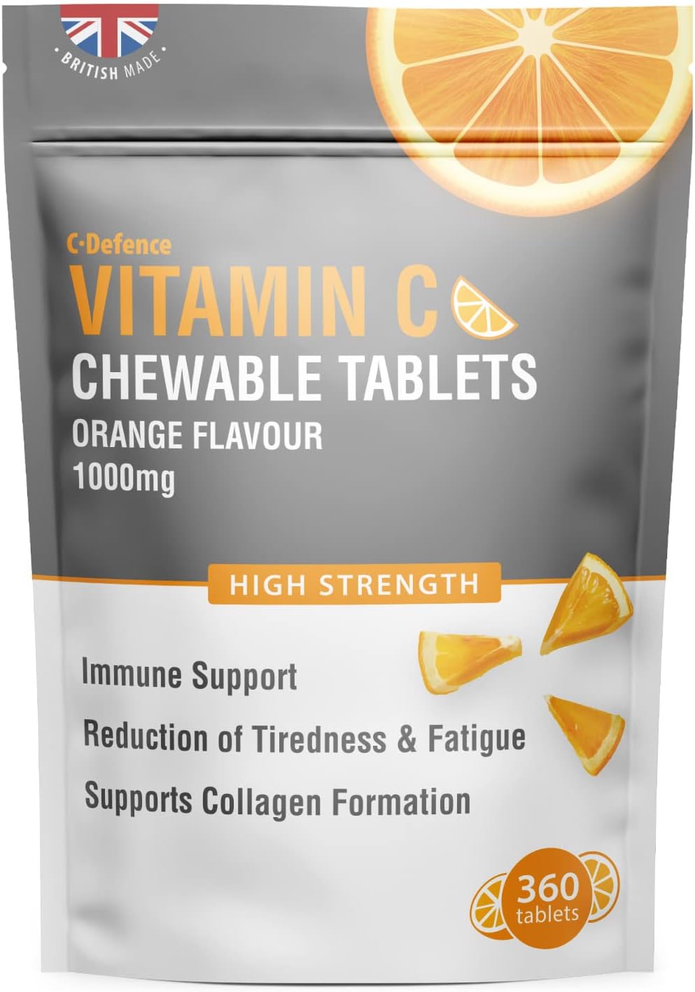 Vitamin C 1000mg Chewable - 360 Tablets - Supports Immune Health and Helps Fight Colds - Helps Reduce Tiredness and Fatigue