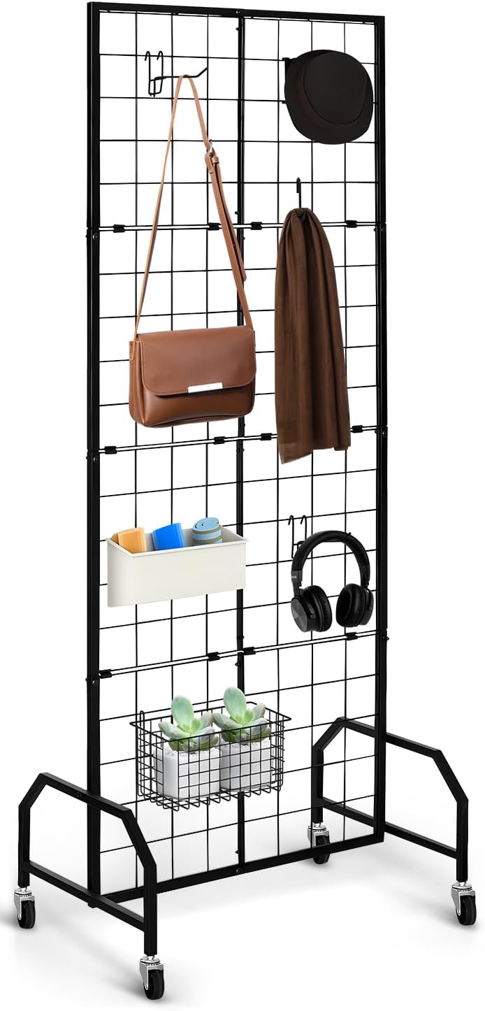 Gridwall Panel Display Stand,Freestanding Double-Sided Display Rack,Heavy-Duty Mobile Wire GridWall Display Rack,Easy disassembly,Ideal for Home, Retail, Trade Shows, Craft Display Stands (1Pcs)