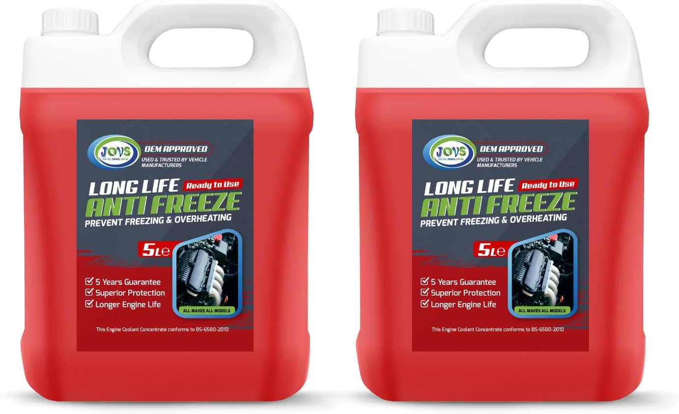 JOVS Antifreeze Engine Coolant Red 10L (2X5L) – All-Year Protection for Your Vehicle from Freezing and Overheating - Suitable for All Cars Frost Prevention Trusted Formula for Peak Engine Performance.