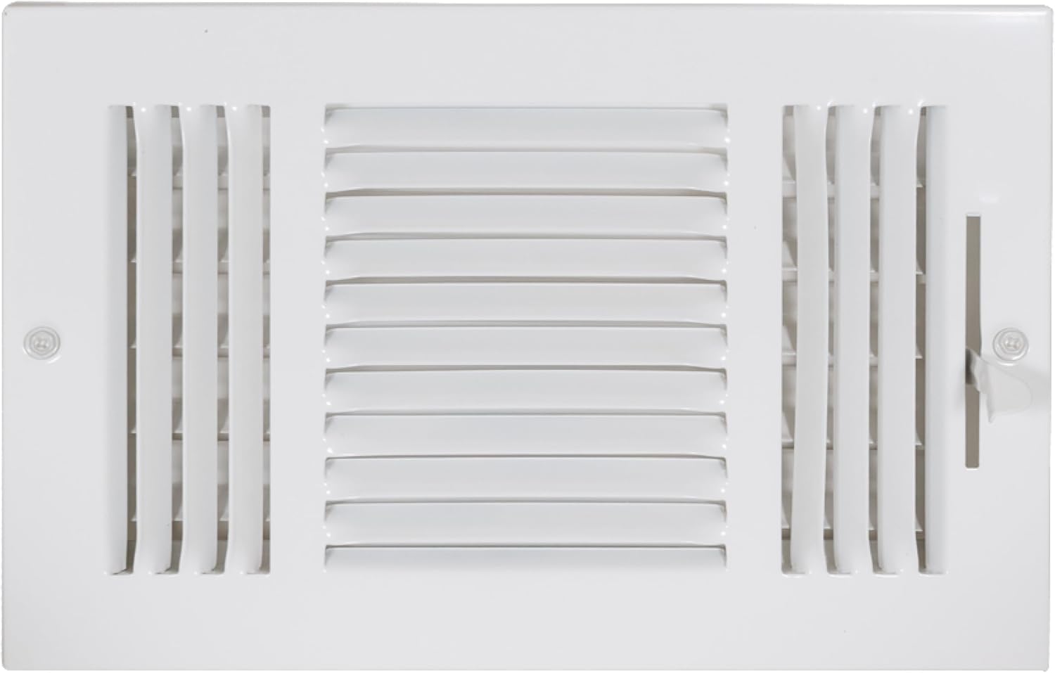 EZ-FLO 10 x 6 Inch (Duct Opening) Air Vent Cover for Wall or Ceiling, Three-Way Ventilation Register, Solid Steel HVAC Register Cover, White, 61614
