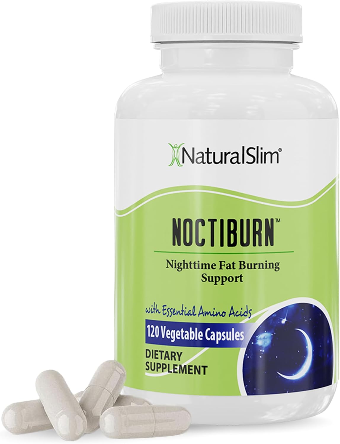 NaturalSlim Night Time Fat Burner for Women & Men - Noctiburn Overnight Fat Burning Supplements with Essentials Amino Acid for Night Burn Metabolism Support - 120 Vegetable Capsules