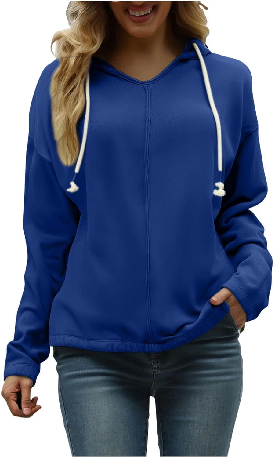Womens Hoodies Sweatshirt Fall Long Sleeve Loose Drawstring V Neck Pullover Tops With Pockets Winter Clothes Outfits