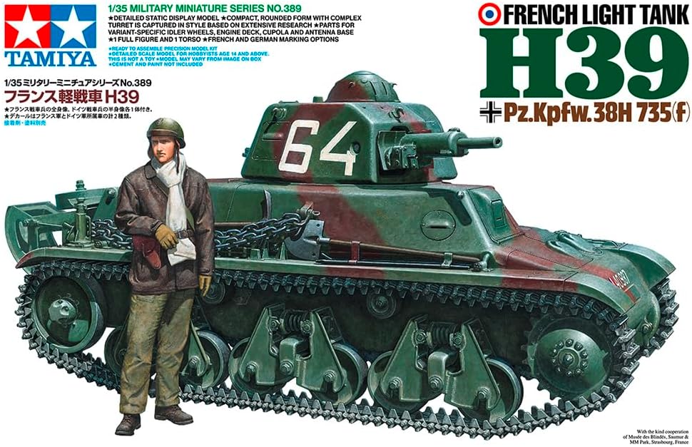 TAMIYA 35389 1:35 French Lt. Panzer H39 (1) Model Building, Plastic Kit, Hobby, Crafts, Tank Kit, Military Kit, Tank 1:35, Stand Model Building, Moulded Colour