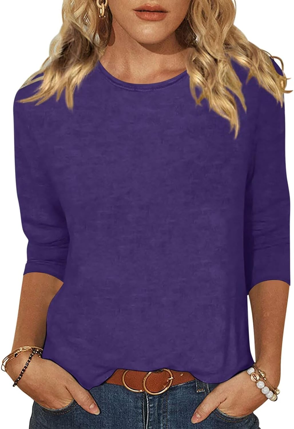 EADINVE Women's Casual 3/4 Sleeve T-Shirts Round Neck Cute Tunic Tops Basic Tees Blouses Loose Fit Pullover