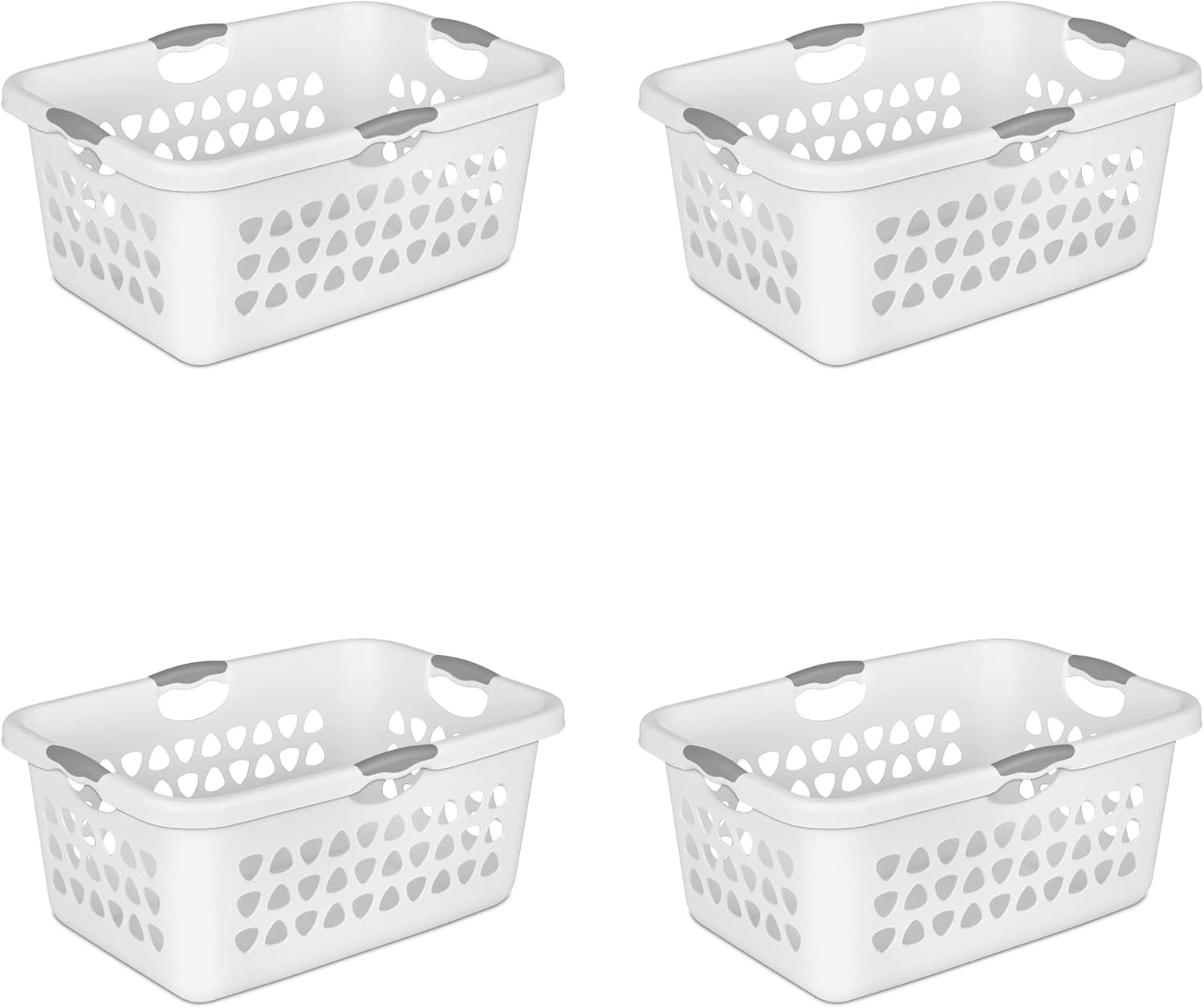 2 Bushel Ultra Laundry Basket Plastic, White, Set of 4
