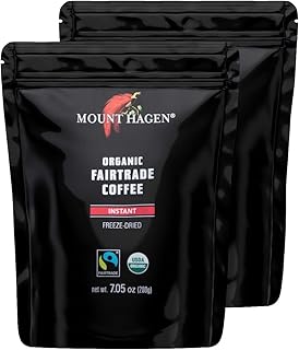 Mount Hagen 7.05oz Organic Freeze Dried Instant Coffee - 2 Pack | Eco-friendly, Fair-Trade Instant Coffee in Resealable Pouch Bag, Medium Roast Arabica Beans [2x7.05oz]