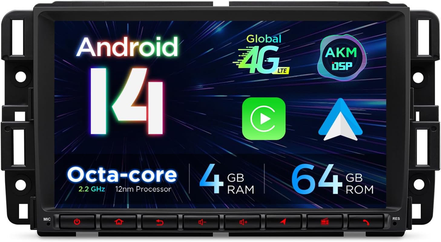 XTRONS Android 14 Car Stereo for GMC/Chevy/Buick, 8 Inch IPS Touch Screen Head Unit GPS Navigation Bluetooth Built-in DSP Support CarPlay Android Auto 4G LTE Gyroscope Backup Camera (4+64G)