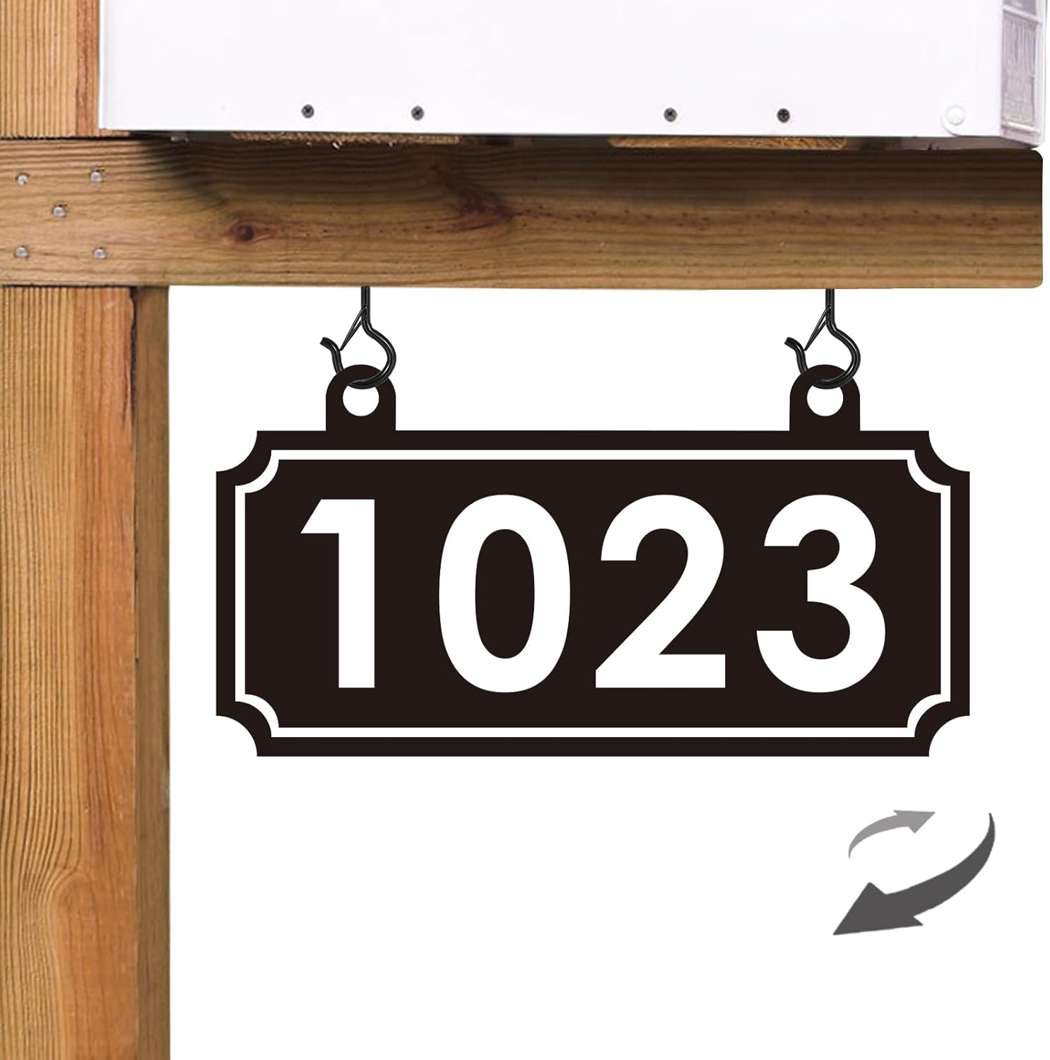 Hanging Address Plaque Sign Reflective - 10'' x 5.1'' Custom House Number Sign,House Numbers for Outside,Mailbox,Lamp Light Post/Double Side with Hooks (Notch Style)