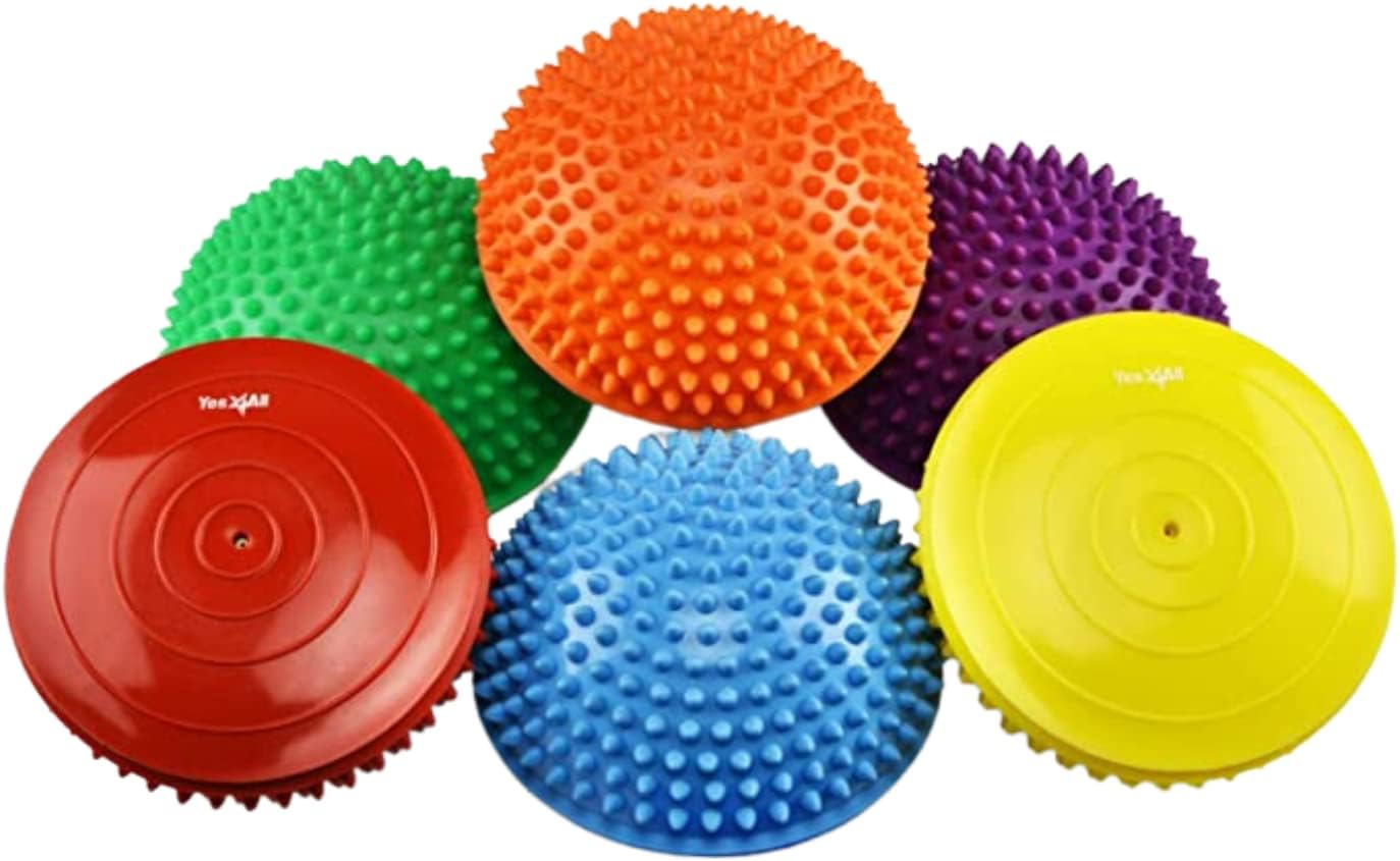 Yes4All 3 Shapes Hedgehog Balance Pods; Set 6PCS Pilates Hedgehog Half Ball; Half Spiky Fitness for Stability Training, Yoga Gymnastics Exercise; Balance Pods with Pump Included
