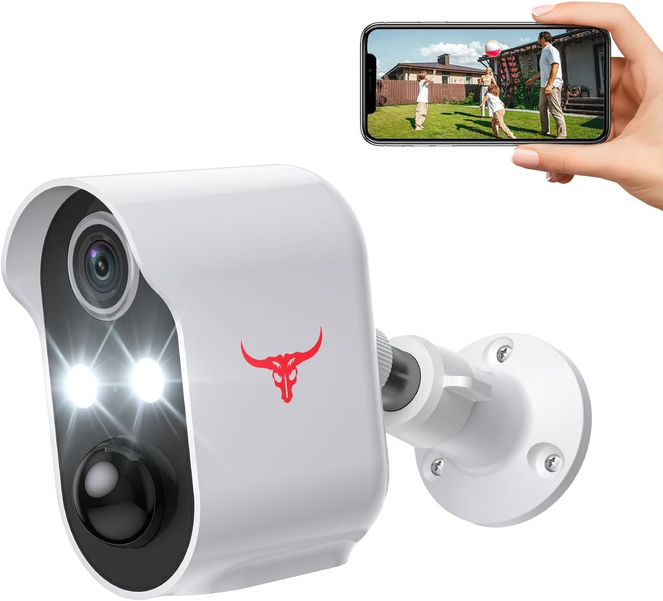 SUNNYJANE Security Cameras Wireless Outdoor, 1080P Battery Power WiFi Surveillance, Indoor Home Camera with 2-Way Audio, Smart AI Human Detection, Color Night Vision, Cloud Storage (2 spotlights)