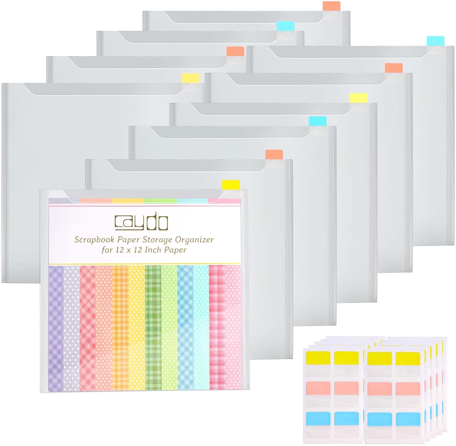 Caydo 36PCS Scrapbook Paper Storage Organizer 12 x 12 Paper Storage Organizer with 100PCS Sticky Index Tabs Holds Scrapbooking, Cardstock, Vinyl Paper
