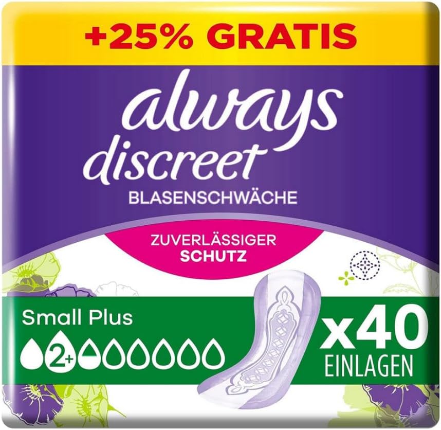 Always Discreet Incontinence Pads for Women Small Plus Pack of 40 All-Round Protection Incredible Discretion