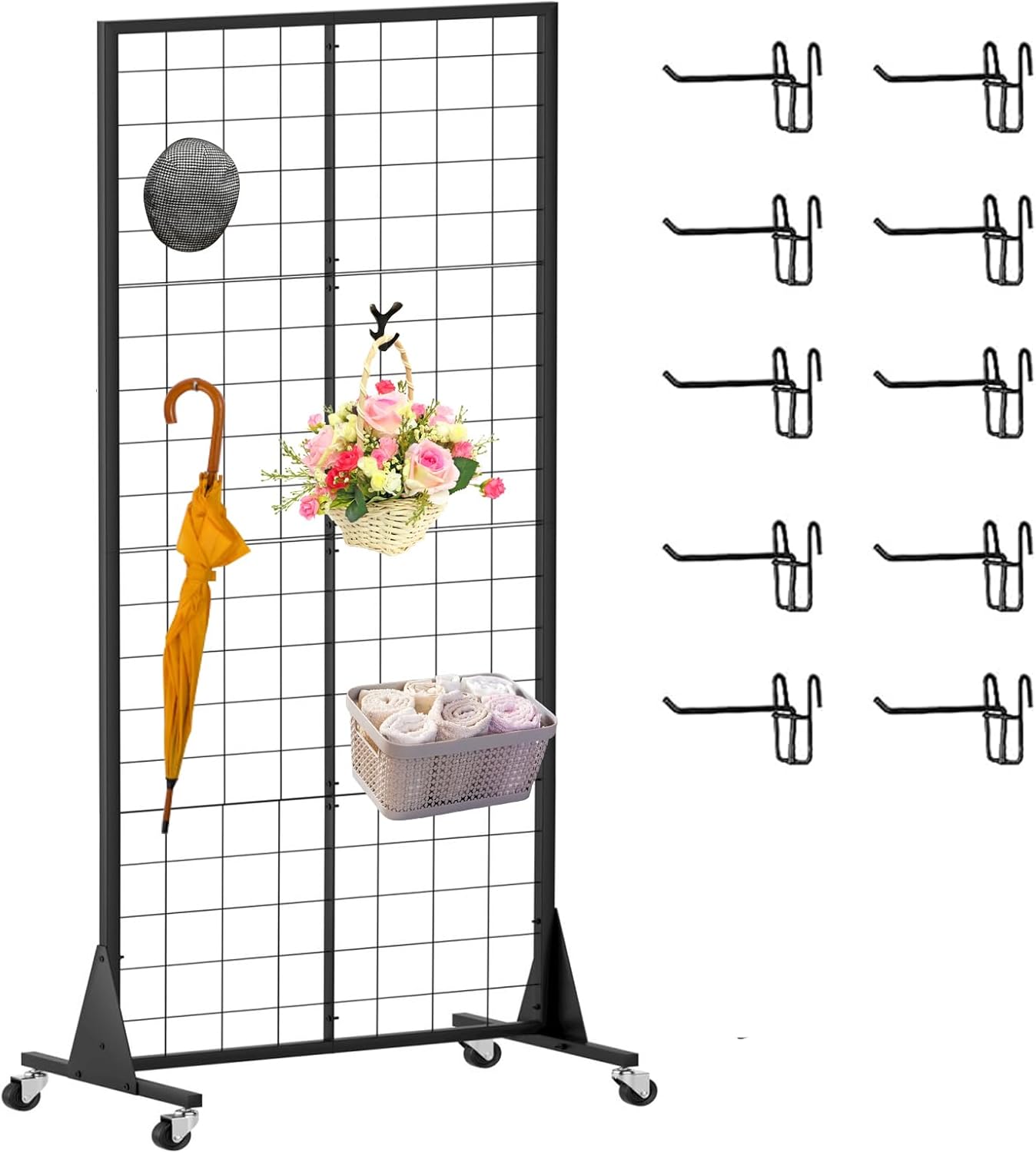 Gridwall Panel Display Stands 2'x5.5' Ft, Heavy-Duty Floorstanding Retail Display Rack with Triangle-Base for Retail Art Fair Show (Black Finish)