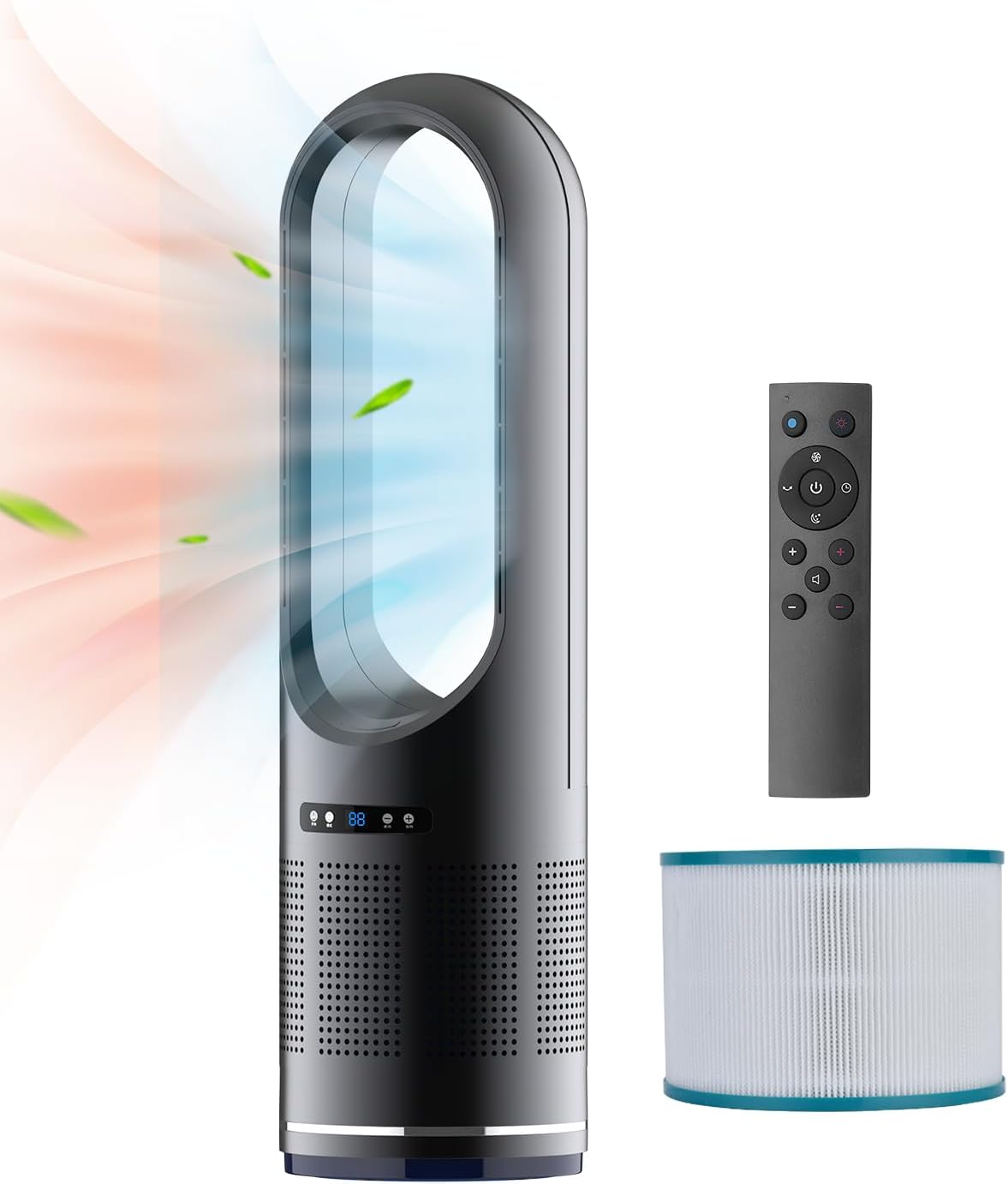 3 IN 1 Tower Fan, 31.5Inch Cooling & Heating Bladeless Fan with HEPA Filter 99.97%, Floor Fan Combo 80° Oscillating with Remote, 8H Timer for Indoor, Bedroom, Home Office Room