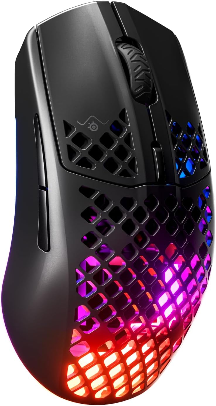 SteelSeries Aerox 3 Wireless - Holey RGB Gaming Mouse - Ultra-lightweight Water Resistant Design - 18K DPI TrueMove Air Optical Sensor - Lag-free 2.4GHz / Bluetooth Wireless - Onyx Black