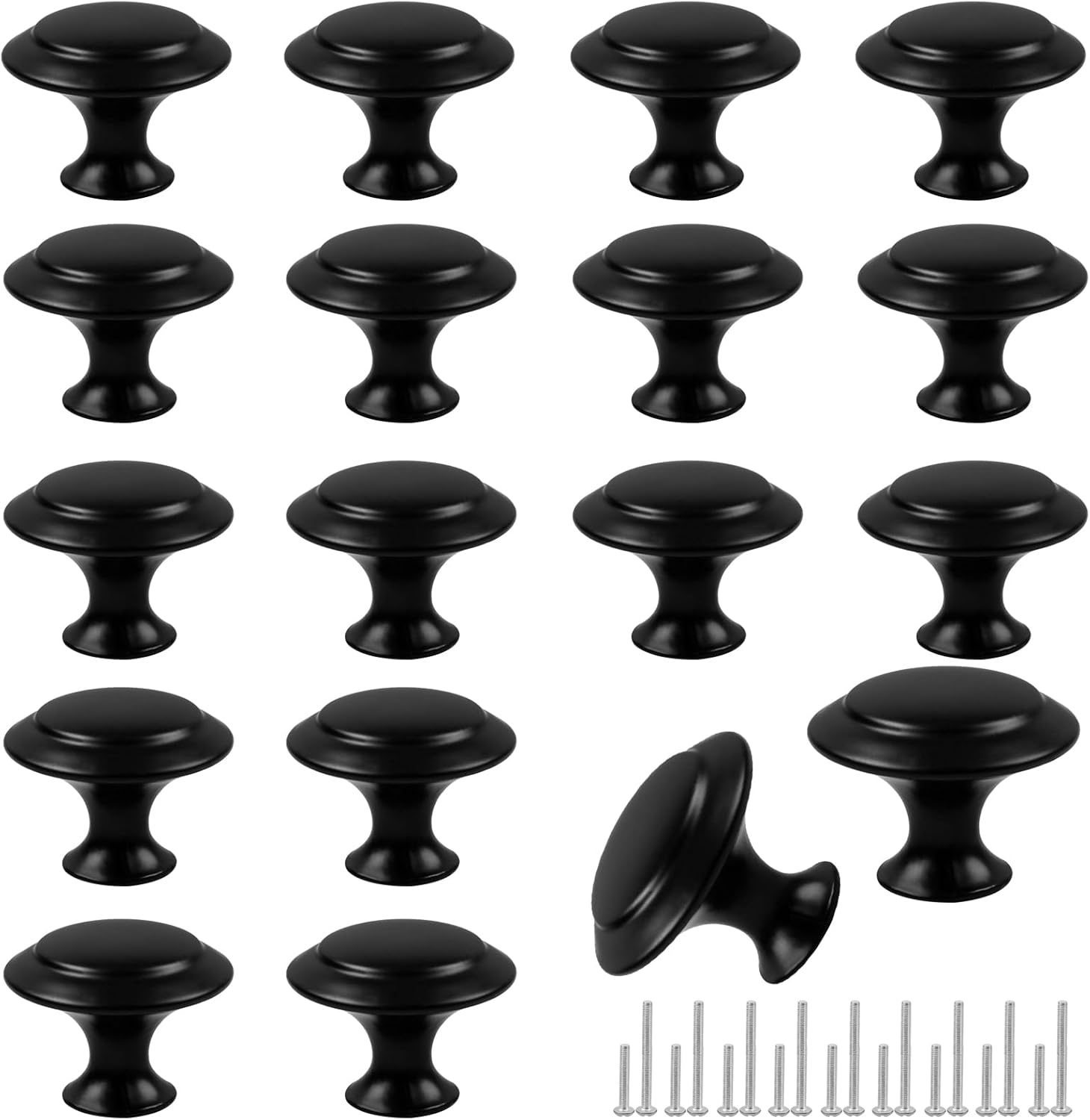 Romeda 18 Piece Drawer Hardware - Black 30mm Cabinet Knobs & Pulls for Dressers & Kitchens with Screw