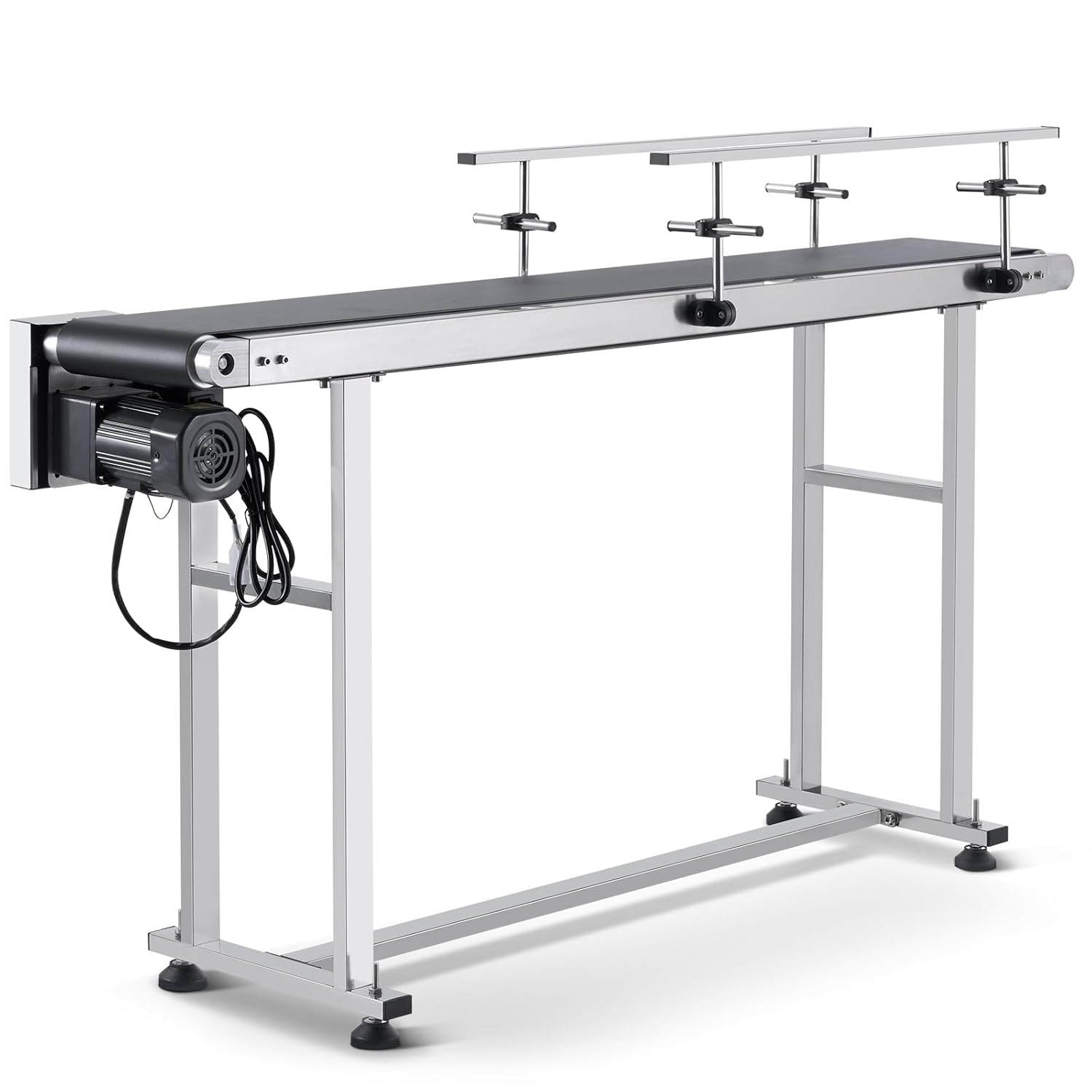 Happybuy Belt Conveyor 59 x 7.8 inch Conveyor Table Heavy Duty Stainless Steel Motorized Belt Conveyor for Inkjet Coding Applications Powered Rubber PVC Belt Anti Static (Double Guardrail)