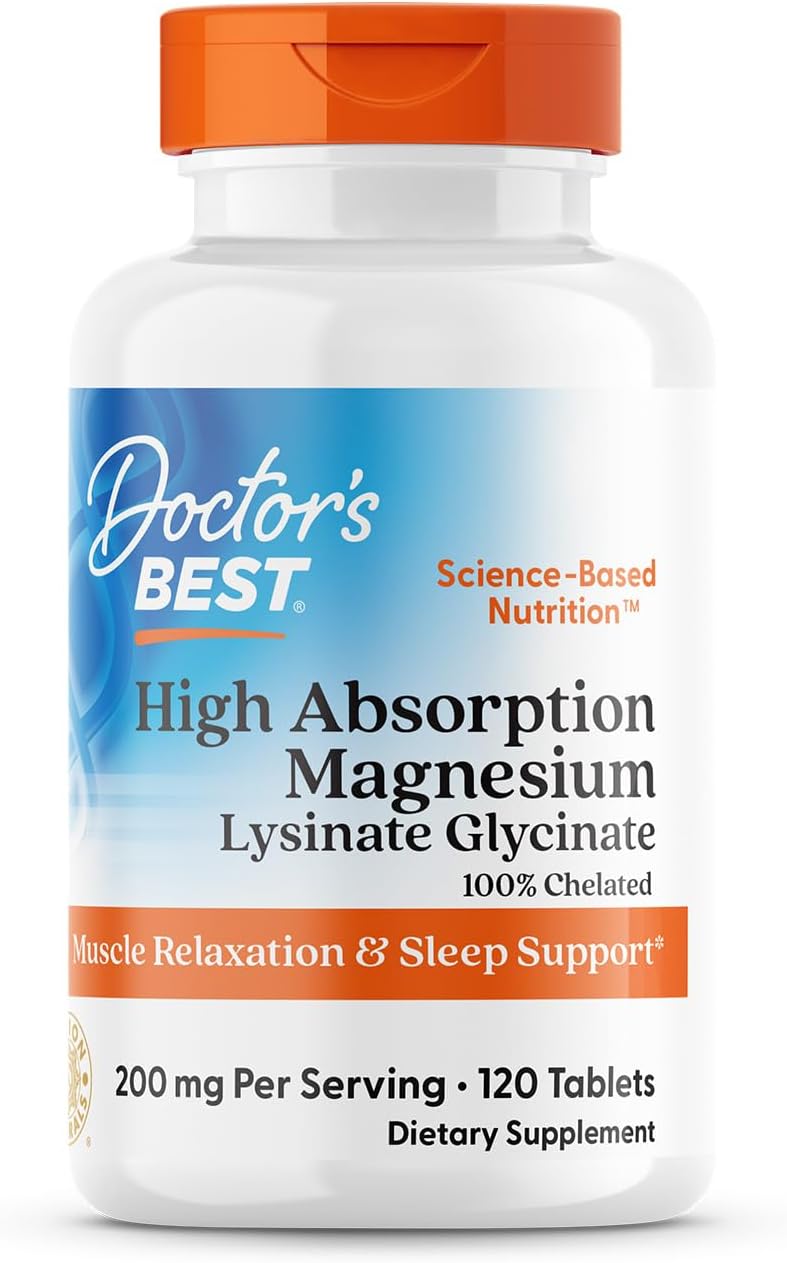 Doctor's Best High Absorption Magnesium Glycinate Lysinate, 100% Chelated, TRACCS, Not Buffered, Non-GMO, Vegan, Gluten & Soy Free, 100 mg, 120 Tablets (Packaging May Vary)