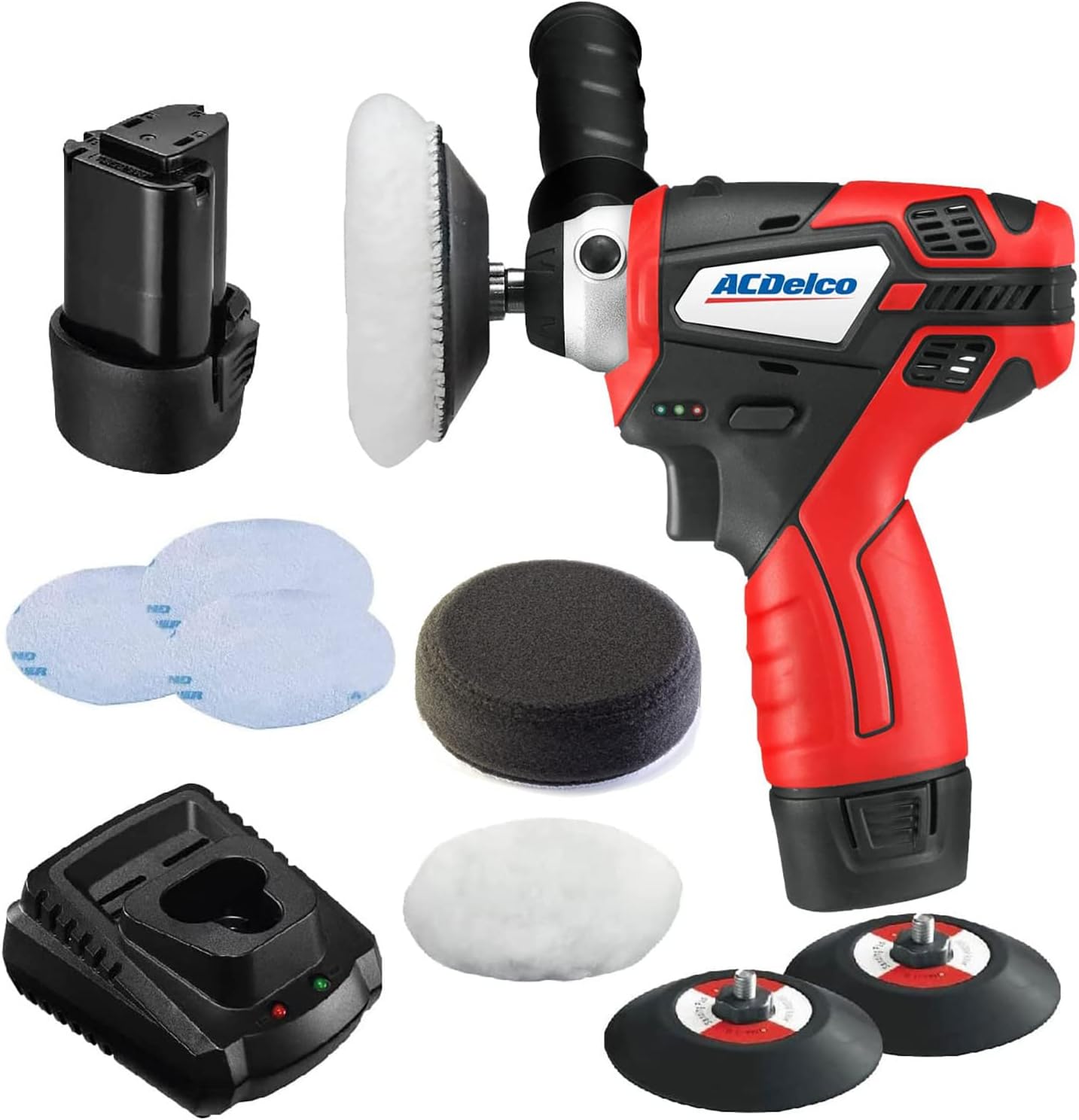 ACDelco G12 Series 12V Cordless 3" Mini Polisher Tool Set with 2 Li-ion Batteries, Charger, and Accessory Kit, ARS1212