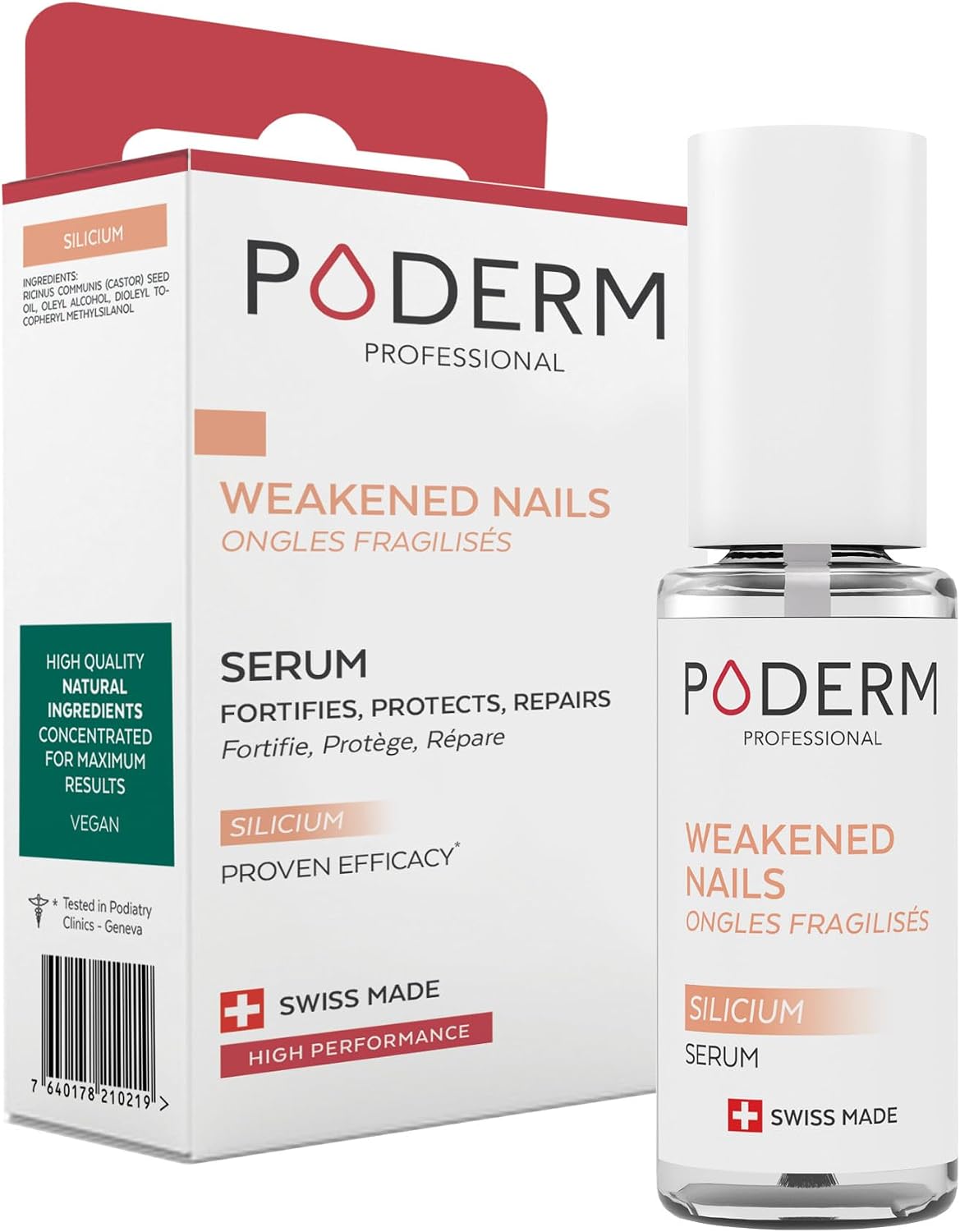 PODERM - DAMAGED & WEAK NAILS ORGANIC SILICON | With exceptional, powerful restorative and strengthening plants | Professional foot/hand care | Easy & quick | Swiss Made