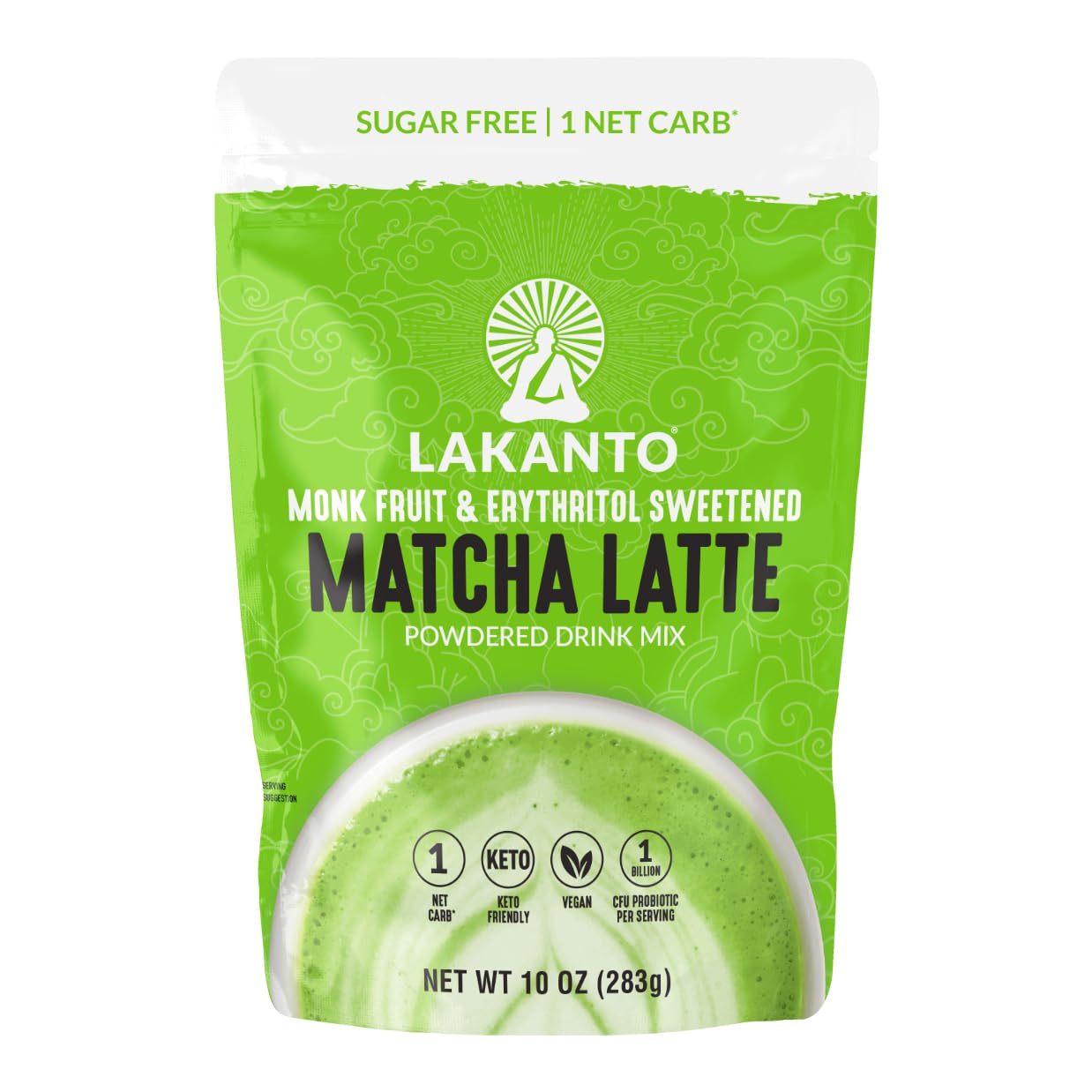 Lakanto Sugar Free Matcha Latte - Green Tea Powder with Shelf Stable Probiotics and Fiber, Sugar Free, Monk Fruit Sweetener, Keto Diet Friendly, Vegan, Detox, Destress, Antioxidants, Authentic (10 Oz)