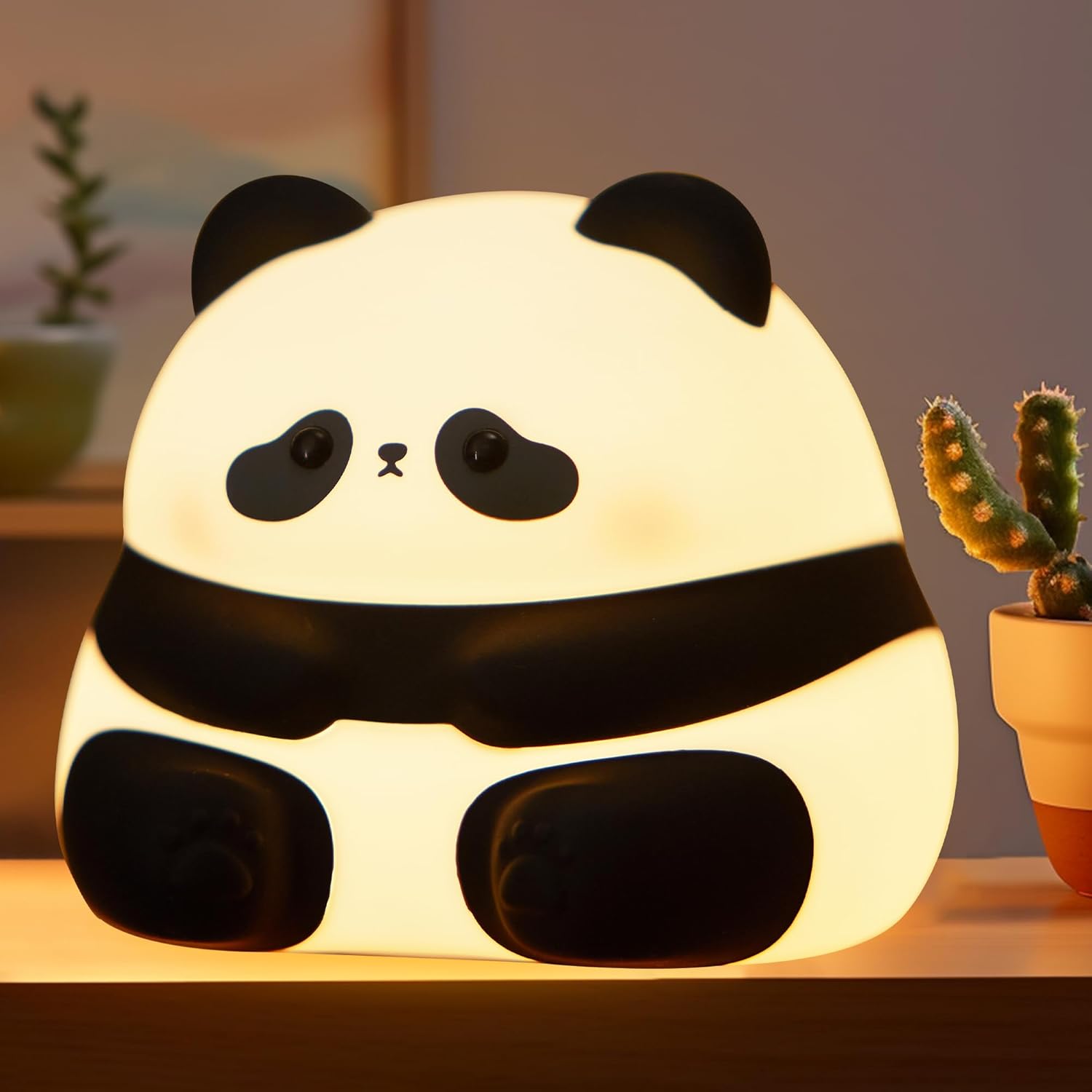 OkiyiD Cute Panda Night Light, Animal Silicone Nursery Night Lamp for Kids Baby Birthday Gifts,Portable USB Rechargeable Touch Control Bedside Lamp with Timing Function for Kids Bedroom Decor