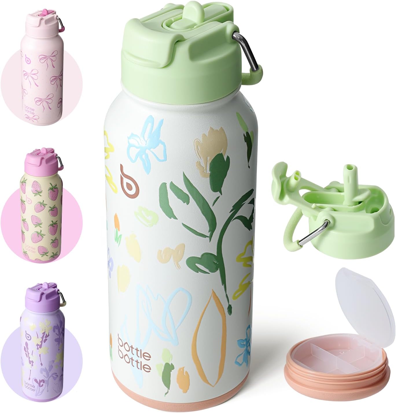 BOTTLE BOTTLE Insulated Water Bottle 950ml Stainless Steel with Straw and Pill Box