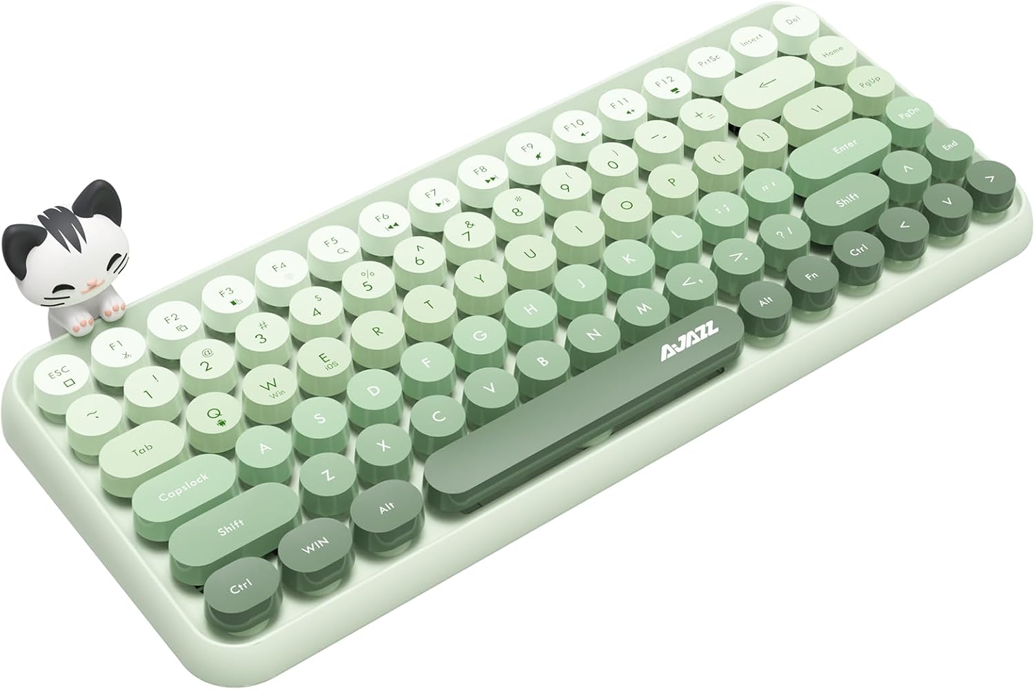FELiCON Ajazz 308i Retro Wireless Bluetooth Silent Computer Keyboard with Round Punk Compact 84 keys, Lightweight, Matte Texture, Typewriter Design, Cute Magnetic Cat Ornaments for PC, Laptop - Green