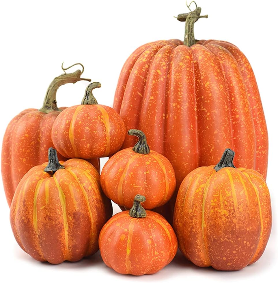 OTMVicor 7Pcs Artificial Pumpkin,Fake Pumpkin,Autumn Decoration for Thanksgiving Halloween Christmas