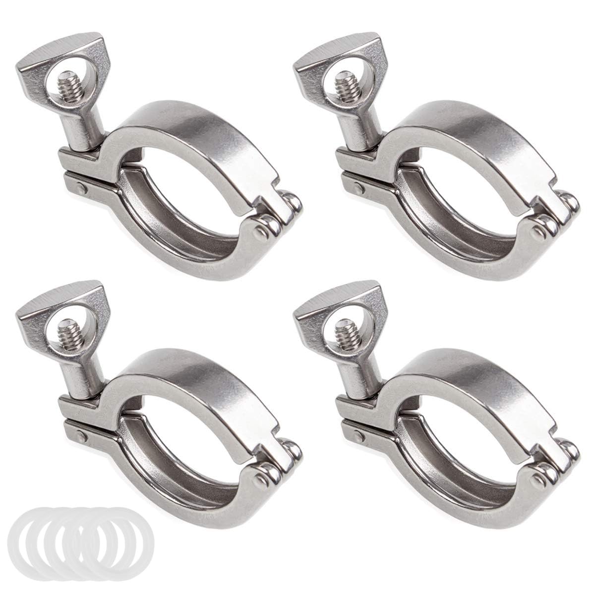 ASelected 1.5 inch Sanitary Tri-Clamp, 304 Stainless Steel Single Pin Heavy Duty 1.5 Tri Clamp Clover with Wing Nut for Ferrule 1.5 TC Clamp (4 Pack)