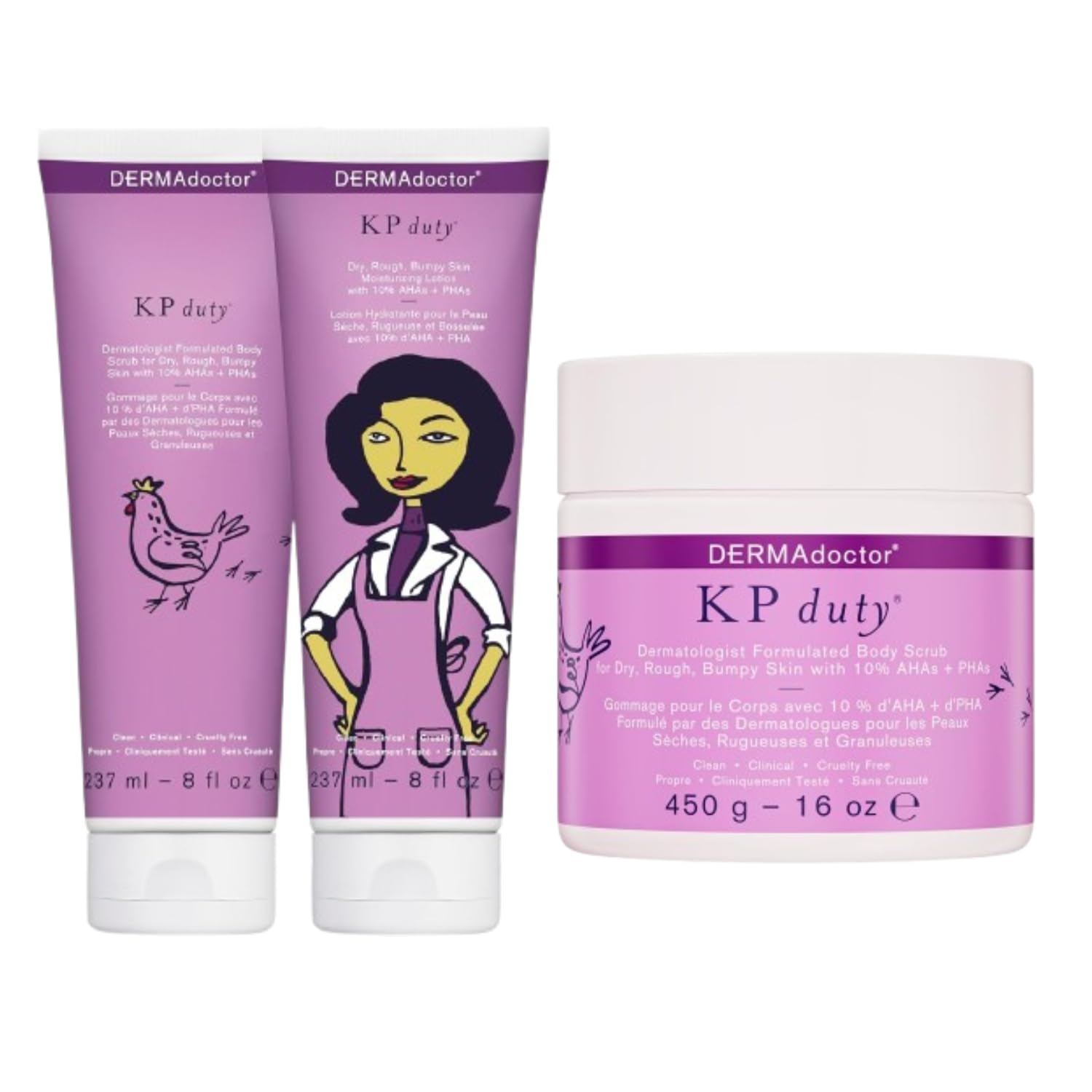 DERMAdoctor KP Bump Eraser Body Scrub and Lotion Kit | Dermatologist Formulated Exfoliant for Keratosis Pilaris Treatment with 10% AHAs + PHAs