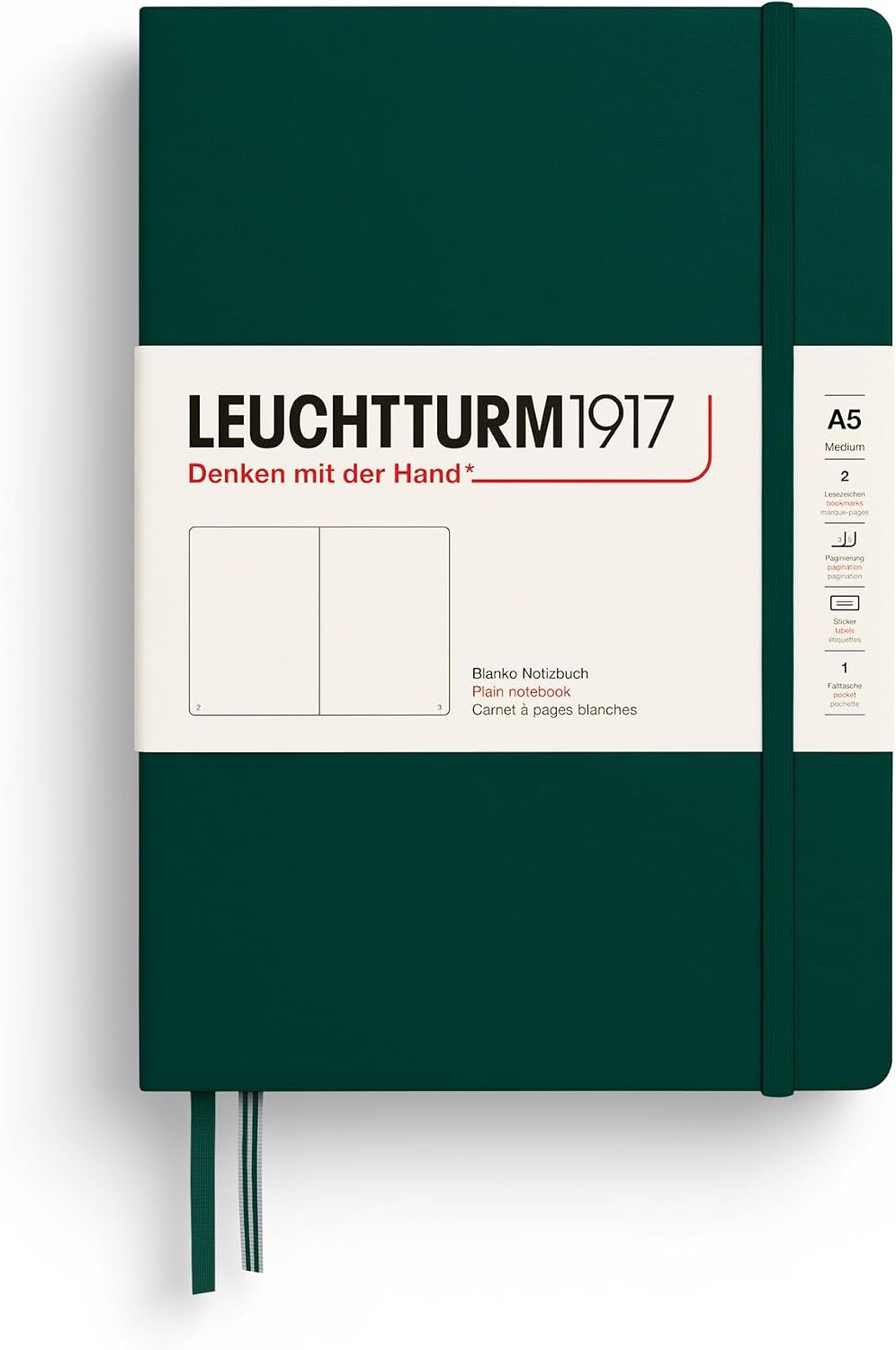 LEUCHTTURM1917 Notebook Medium A5 Hardcover Plain, Forest Green
