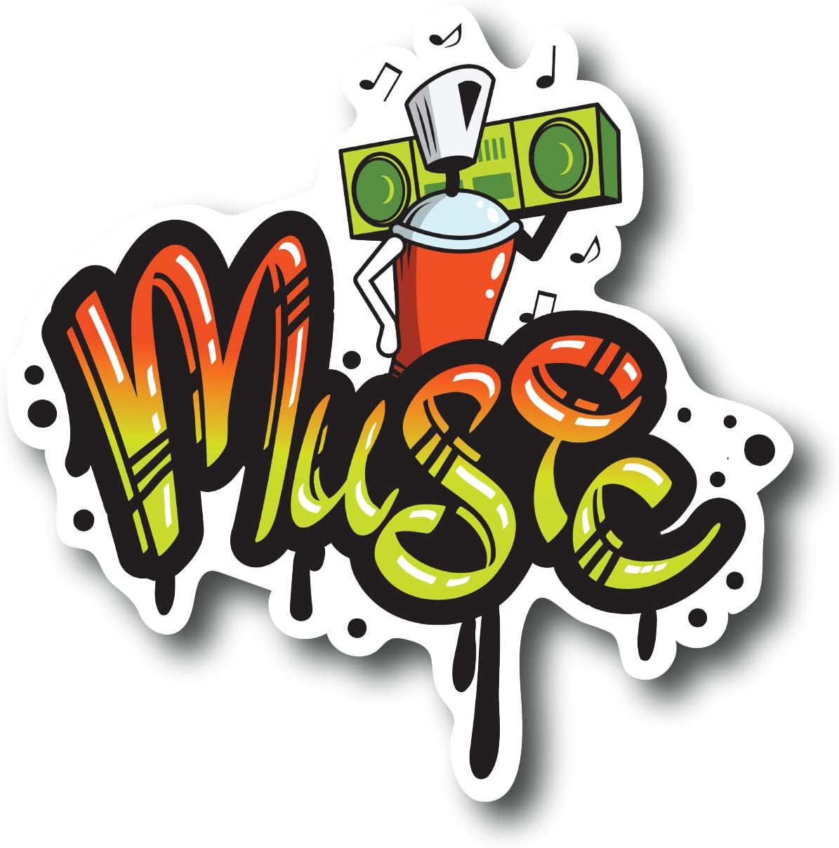 Graffiti Boom Box Stereo Music 4 Inch Waterproof Decal Sticker Vintage Band Rock Drum Radio Punk Pop Guitar Metal Country Music Instrument Musical Singer DJ Acoustic Studio Jazz Sing CS1469-2PK