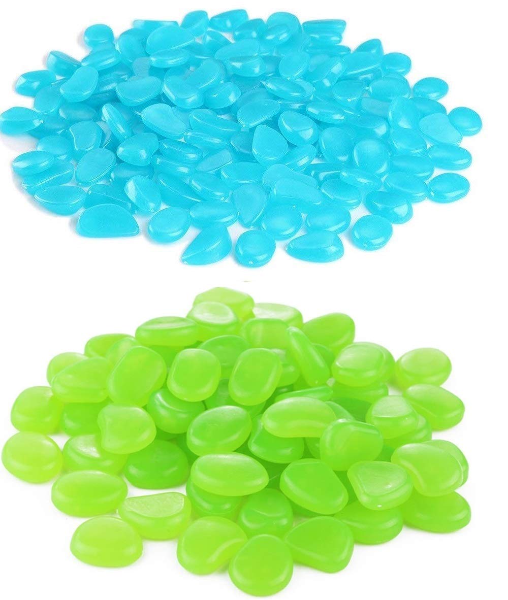 340pcs Glow in The Dark Garden Pebbles, Gardening Luminous Glow Stones Outdoor Decor Glowing Water Fish Tank Gravel (Blue Green)