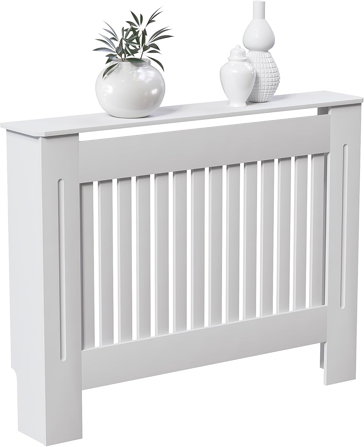 Vida Designs Chelsea Radiator Cover With Modern Slats White Decorative Heater Cover with Shelf, Medium, (H: 82 / W: 112 / D: 19 cm)