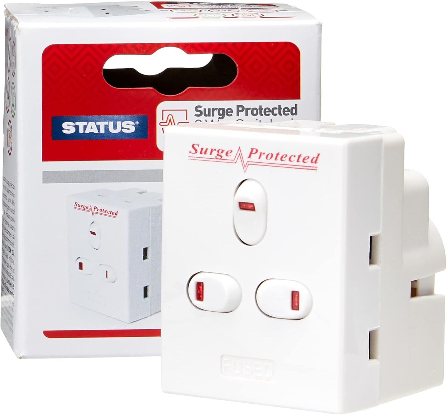 STATUS 3 Way Multi Plug Adapter | UK 3 Pin Multi Plug Adaptor | Individually Switched Fuse | S3WASPSCX2