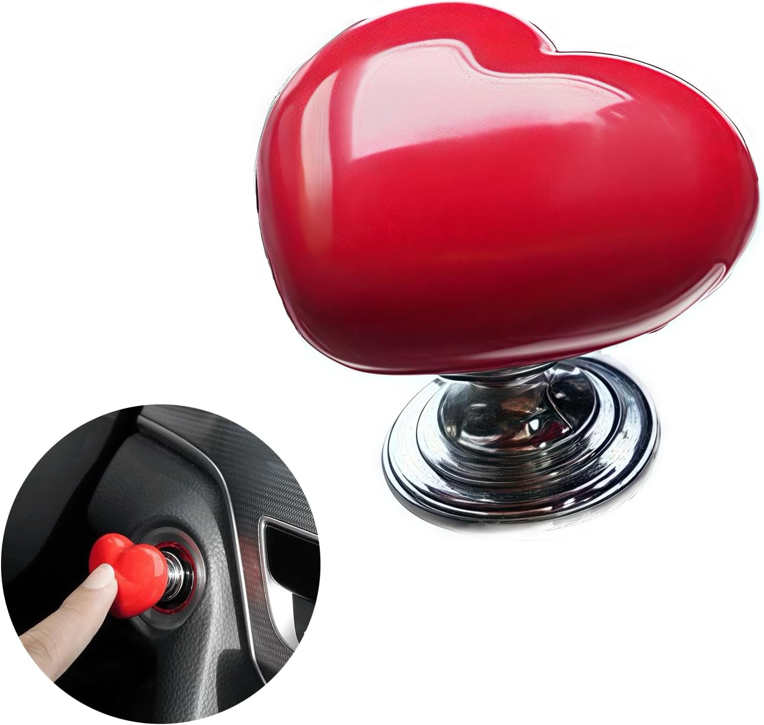 Car One-Touch Start Button with Push-to-Start Rocker Lever, Engine Start/Stop Joystick, and Full Metal Ball-bar Starter Cover for Decorative Accessories (Metal Heart - Red)