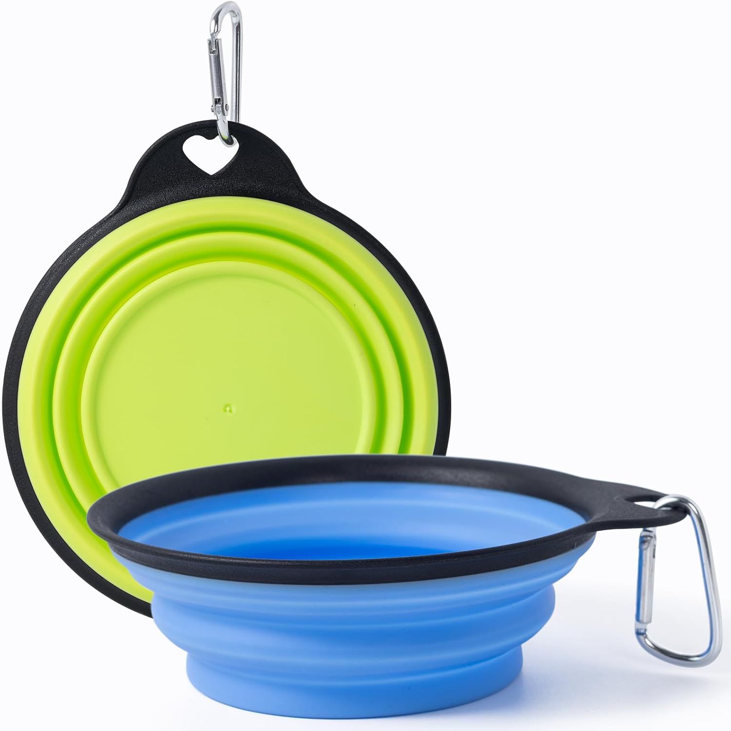 SLSON Dog Bowls Collapsible Pet Travel Feeder, 2Pack Integrated Molded Reinforced Rim Cat Water Dish Lightweight Foldable Food Dispenser for Pets Walking Parking Camping,Green and Blue,Small