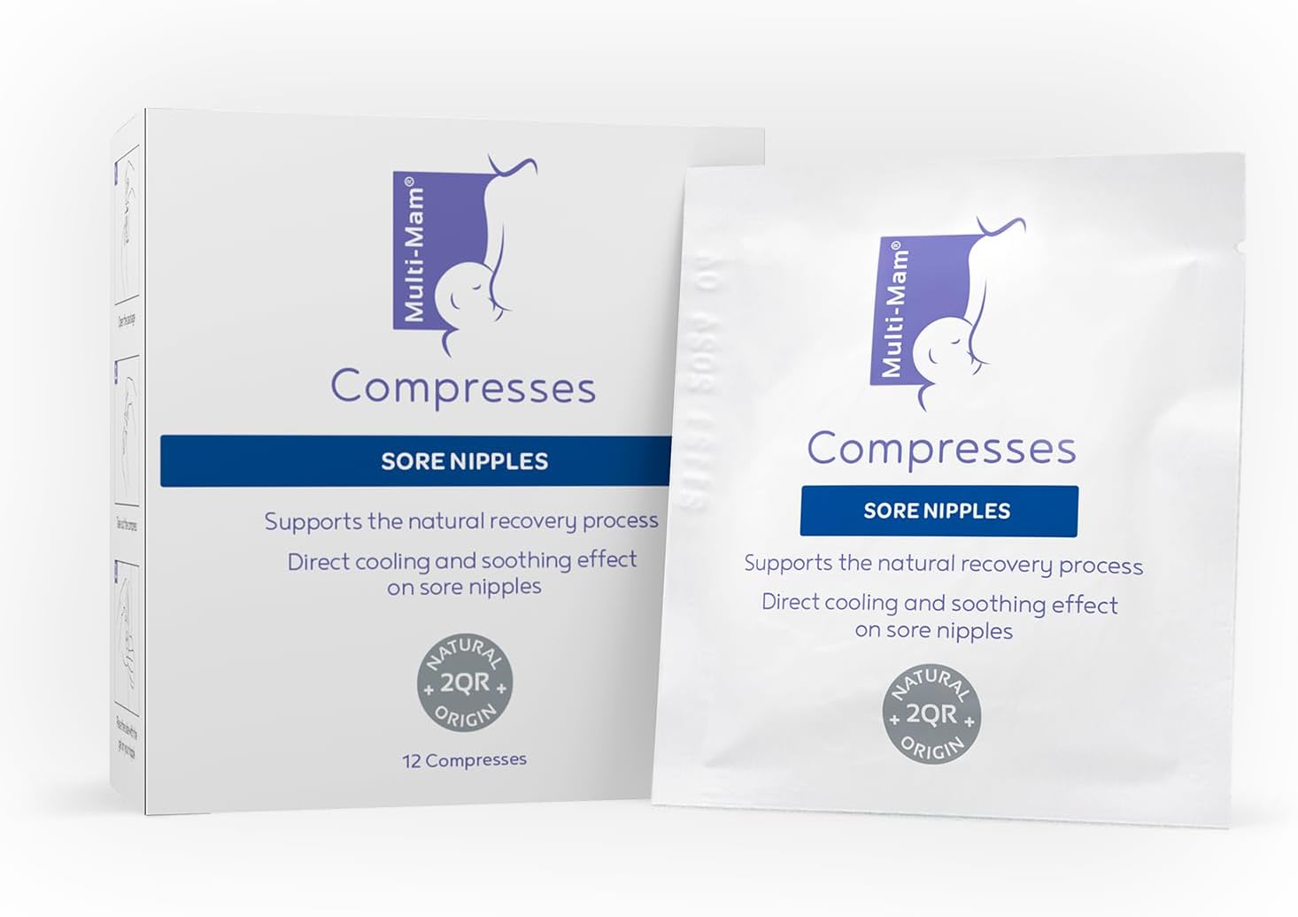 Multi-Mam Compresses for Breastfeeding Mothers – Intensive Care and Treatment of Sore and Irritated Nipples - Instant Cooling and Soothing Gel Pad - Essential Aid for Breast-Feeding Mums - Pack of 12